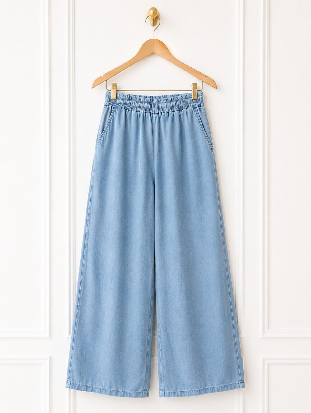 Karamel Italy Tencel Wide Leg Pull-On Pants | Elastic Waist | Light Blue - Picture 4 of 8